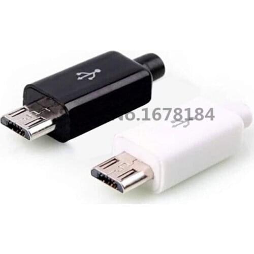 50-100PCS Micro USB 5PIN Welding Type Male Plug Connectors Charger 5P USB Tail Charging Socket 4 in 1 White Black