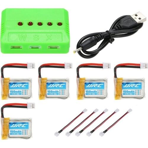 5pcs Original JJRC 3.7V 150mAh 30C Lipo Batteries with 5 in 1 Battery Charger for JJRC H36 NiHui NH010 RC Quadcopter Drone