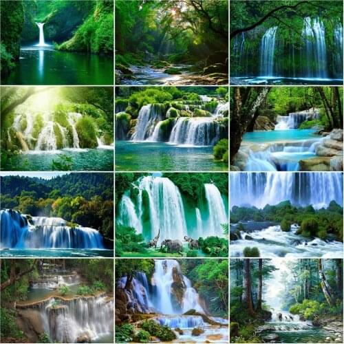 AZQSD 5D Diamond Painting New Arrivals Waterfall Needlework Diamond Mosaic Landscape Cross Stitch Kits Handmade Craft