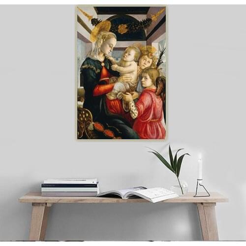 Citon Sandro Botticelli《Madonna and Child with Angels》Canvas Oil Painting Artwork Picture Wall Background Decor Home Decoration