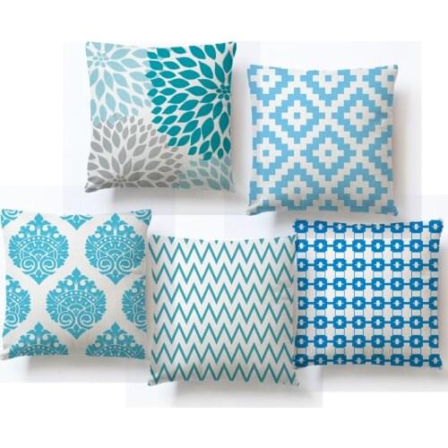 Decorative Throw Pillow Case Cover Blue Geometric Geometry Polyester Cushion Cover For Sofa Home Capa De Almofadas 45x45cm