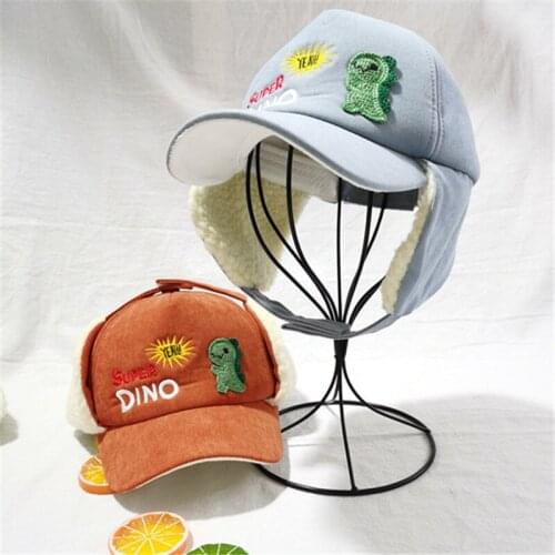 Childrens hat winter new baseball cap boys thickened warm dinosaur peaked cap girls earmuffs hat Korean style