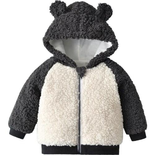 Children Girls Hooded Sweatshirt Coat Winter Warm Wool Zipper Pockets Jackets Outwear Kids Outfits Children Clothes 6 12 18 24M