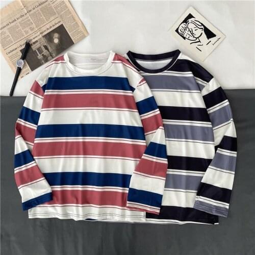 New Striped Print Long-sleeved T-shirt T-shirt Large Size Short Sleeve Loose Streetwear Tees Casual Harajuku Women Clothing