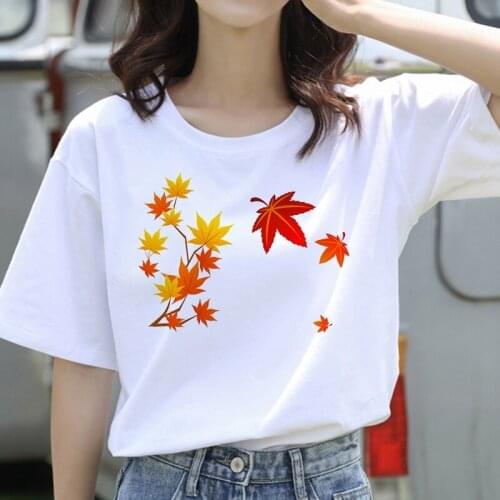Funny Printed T shirt Women 2021 New Harajuku Casual Tee Tops Summer Short Sleeve Red Maple Leaf T shirtS for Woman Clothing