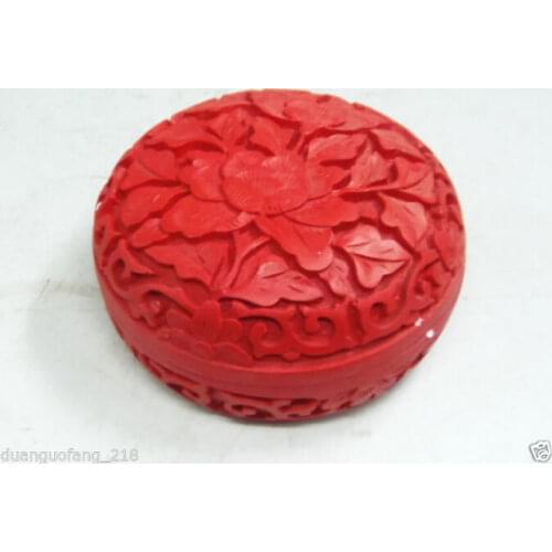 Chinese Traditional Technology Red Lacquerware Peony Flower Jewelry Box
