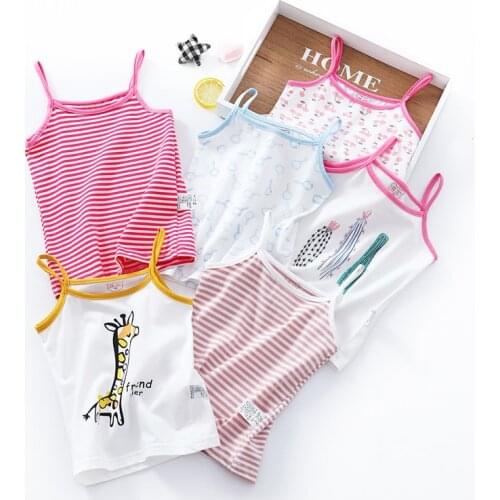 New Cotton Kids Camisole Baby Girl Vest Cartoon Giraffe Printed Children Girls Undershirts Tops Summer Singlet Teenager Tanks
