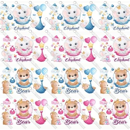 Cute Elephant And Bear Printed Design Customized Lanyard/Satin/Grosgrain Ribbon for Crafts DIY Handmade Materials Hair Bow CA214