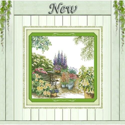 Flower courtyard garden Europe Scenery,Counted print on the canvas DMC 14CT 11CT DIY Cross Stitch Needlework kit Embroidery Set