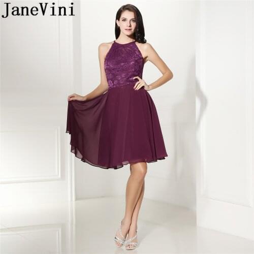 JaneVini Cheap Short Homecoming Dresses for Teens Vestido Curto 2019 Grape Purple Lace Chiffon Keyhole Back Fomal Party Gowns