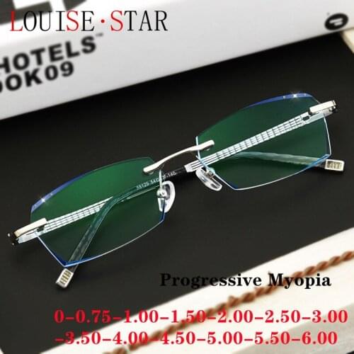 New Glasses Frame Prescription Mirror Rimless Myopia Glasses Mens Fashion Diamond Progressive GrayMyopia Finished Mirror Trend
