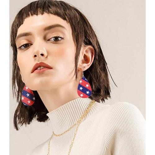 New Creative Flag Pu Leather Ladies Earrings Geometric Water Drop Leaves Stars Long Tassel Earrings Fashion Jewelry Gift
