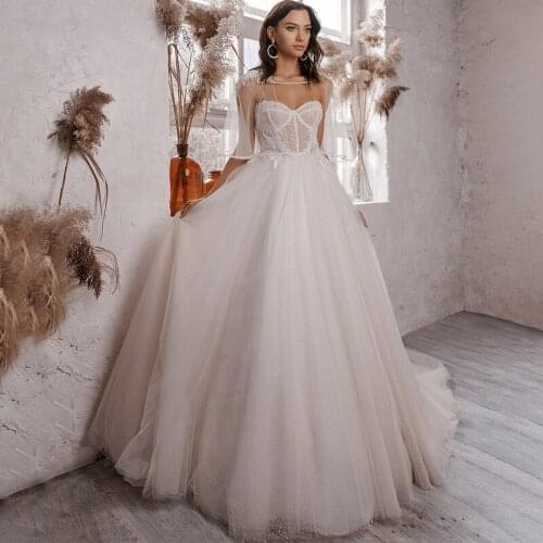 Off Shoulder Appliques Tulle A Line Summer Beach Wedding Dress 2021 Vestido De Noiva Hot Sale Bridal Gown