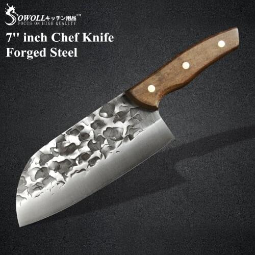 Sowoll 7'' INCH Chopping Knife 5CR15 Stainless Steel Cleaver Machete Slicing Filleting Wood handle Knife Anti-rust Non-slip Tool