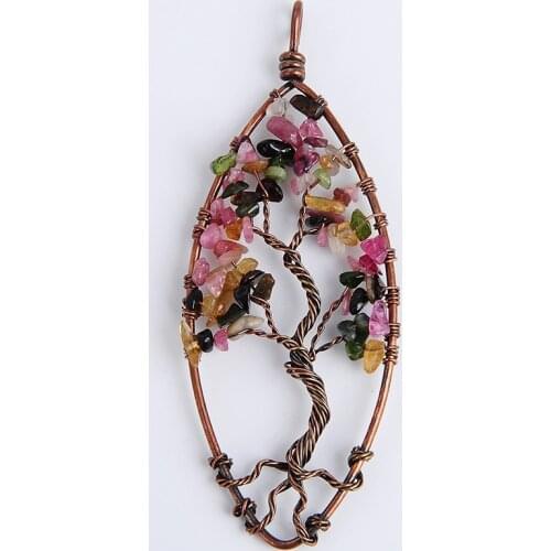 1Pc New Popular Antique Copper Metal Stone Tree of Life Pendant Marquise Tourmaline Charm for Necklace Fashion Jewelry