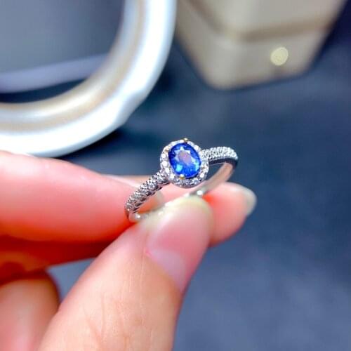 Shilovem 925 silver sterling real natural sapphire Rings fine Jewelry wedding bands new gift open ring 4*5mm jcj04058624agl