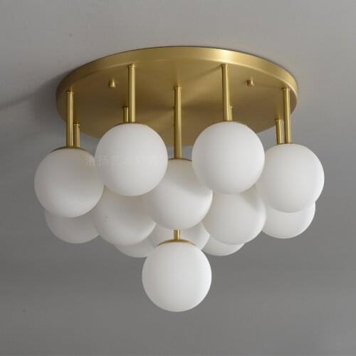 Nordic copper glass master bedroom ceiling lamp personality creative designer model room small living room dining room lamp