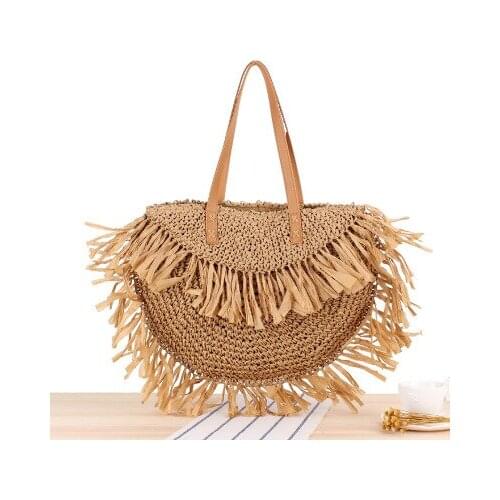 New semi-circular tassel one-shoulder straw bag spike spike paper woven bag travel holiday beach bag fashion handbag