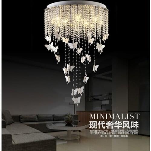 LED Crystal Ceiling lights Fixture Modern Lustre De Cristal Ceiling Lamps Butterfly Design E14 Bulb For Foyer Illumination