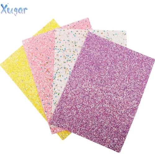 Xugar New 4pcs/set 8.6"x11.8"(22cmX30cm) chunky glitter leather faux leather match backing for bows crafts Sewing DIY materials