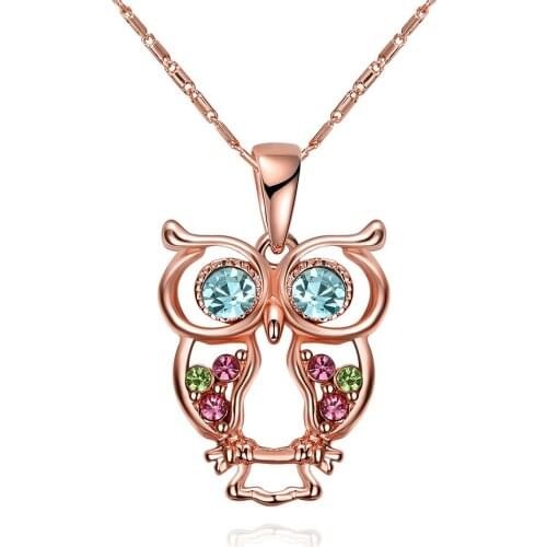 ZEMIOR Pendant Necklaces For Women Owl Shape Rose Gold Color Czech Dril Necklace Female Fashion Anniversary Jewelry Hot Sale