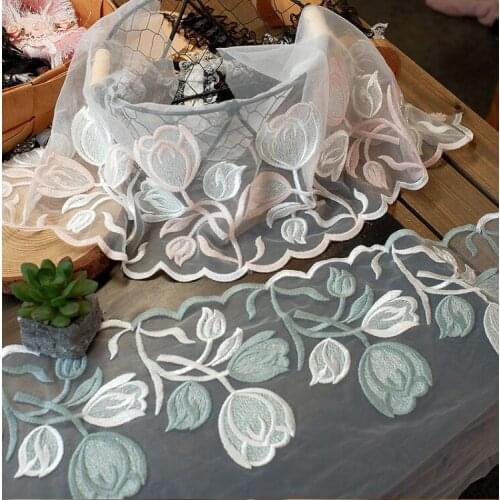 1 Yard 26 cm Width Single Side Embroidered Lace Trim Wedding Dress Sewing Mesh Fabric Curtains Home Textile Clothes Accessories
