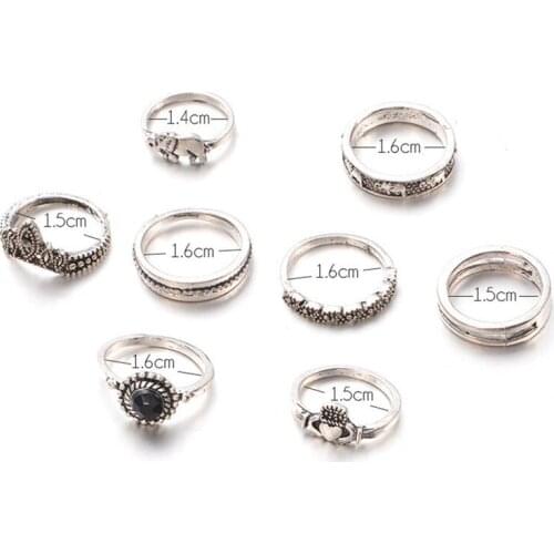 10pcs/set Antique Color Crown Heart Midi Ring Sets For Women Boho Beach Vintage Turkish Punk Elephant Knuckle Ring Party New