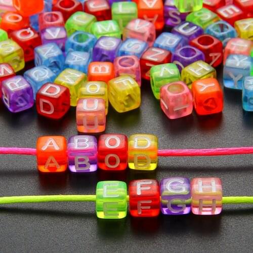 100pcs Color Transparent Mixed Letters 6mm Loose Spacer Beads For Jewelry Charm Making DIY Children Kids Necklace Bracelet