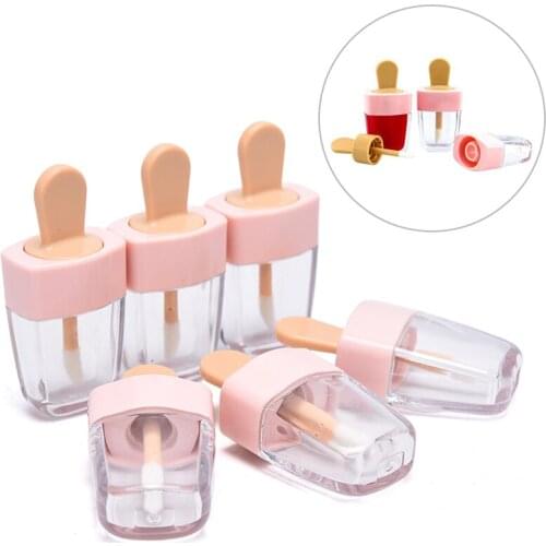 6pcs Ice Cream Lip Gloss Bottle Lip Glaze Tube Empty Pink Lipgloss Tube Packaging Material Makeup DIY Lip Glaze