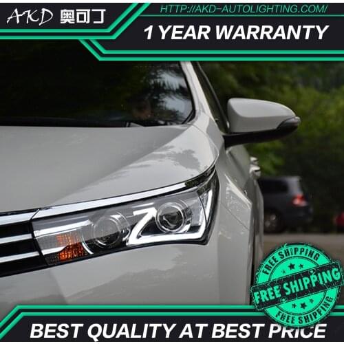 AKD tuning cars Headlight For Toyota Corolla 2014 Headlights LED DRL Running lights Bi-Xenon Beam Fog lights angel eyes Auto