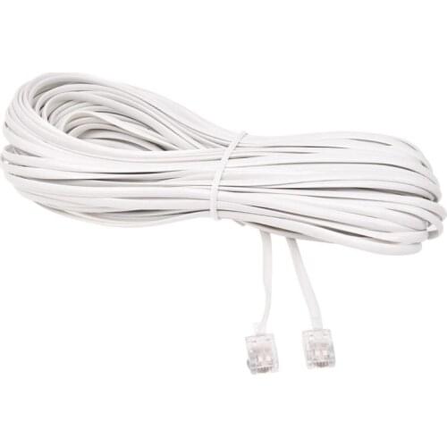 White Male 6P2C RJ11 Plug Telephone Fax Modem Line Cable, 14M for Landline Telephone