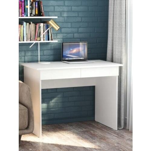 White Desk Laminated Chipboard Material Two Drawers Modern Computer Table for the Living Room Save Space Workstation Study Desk
