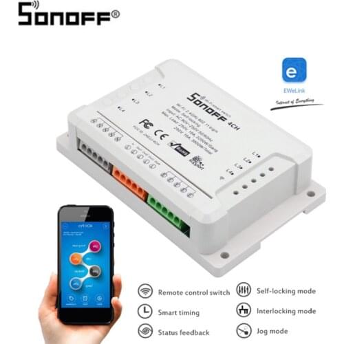 Sonoff 4CH ITEAD 4 Channel Din Rail Mounting WiFI Switch Wireless Smart Switch Works With Amazon Echo Echo Dot Google Home