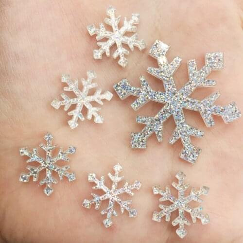 Glitter 17mm/36mm snowflake Flat back Rhinestone Acrylic Sheet Miniature Pattern Applique DIY Wedding Scrapbook Ornaments SF87