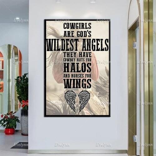 Cowgirl Are Gods Wildest Angels They Have Cowboy Hats For Halos And Horse For Wings Retro Poster Wall Art Prints Home Decor