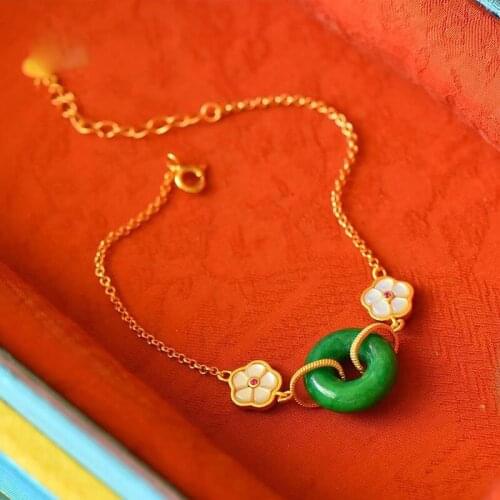 Designer original new ancient method gold craft natural Hetian jade bracelet elegant luxury ladies jewelry