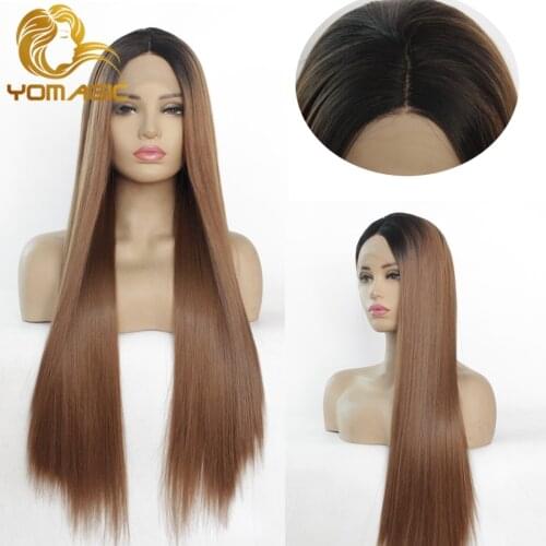 Long Straight Synthetic Hair Lace Front Wigs for Women Natural Hairline Brown Color Synthetic Glueless Lace Wigs Yomagic