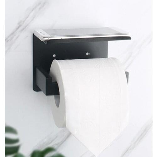 Black Paint Double Paper Holder Wall Mounted Bathroom Accessories Phone Rack Toilet Shelf Space Aluminum Material