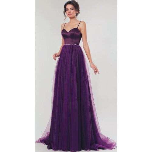 Elegant Purple Party Gowns Dress Satin 2020 Spaghetti Strap Floor Length Custom Made Court Train Evening Dress Cheap Gorgeous
