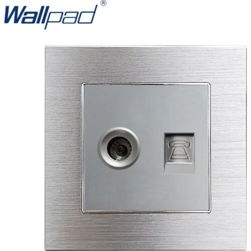 Telephone & Television Socket Wallpad Grey Aluminum Alloy Panel Electric Wall TV & TEL Socket Electrical Outlets For Home