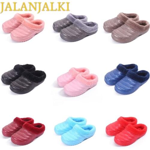 JALANJALKI Warm Fur Winter Men Slippers EVA Non Slip Flat Men Clogs Couple Big Size Women Home Shoes Botas Mujer Indoor Sandals
