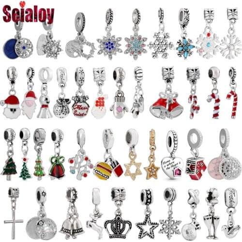 Seialoy Red & Green Christmas Tree Bells Elk Dangle Snowflake Santa Charm Fit Diy Christmas Bracelets & Necklace Accessory Gifts