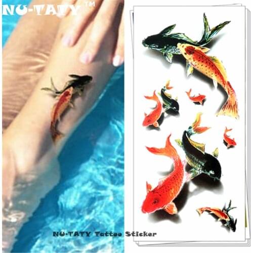 Nu-TATY Koi Carp Fish 3d Temporary Tattoo Body Art Flash Tattoo Stickers 19*9cm Waterproof Styling Tatoo Home Decor Wall Sticker