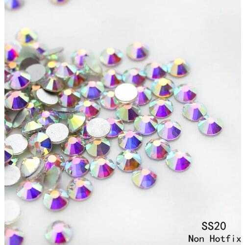 Top quality nail decoration SS20 (4.8-5.0mm)1440pcs crystal AB silver plated Flatback 3D Non Hotfix glue on Nail art rhinestones