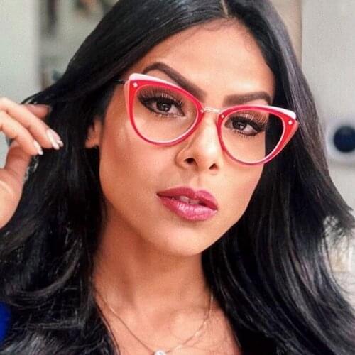 Brand Design Vintage Women Acetat Glasses Frame Eyeglasses Retro Cat Eye Optical Clear Transparent Lens Reading Spectacle Oculos