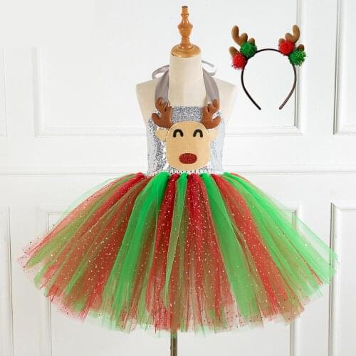 Sequins Deer Tutu Dress Halloween Costume For Girls Kids Birthday Party Dress Children Cosplay Animal Sika Deer Dress Up Clothes