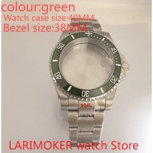 Suitable for NH35 NH36 Miyota 8215 40mm sapphire glass 904L stainless steel case sealing bottom cover, with bezel light green