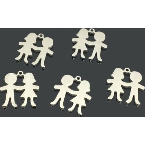 10pcs Lover Stainless Steel Jewelry Pendant New Stainless Steel One Hole Boy Girl Charm for DIY Jewelry Making