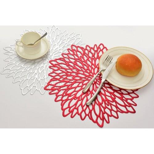 Hollow Non-slip Table Washable Dining Wedding Party PVC Placemat Dining Table Mat Flower Design Coaster Decorative
