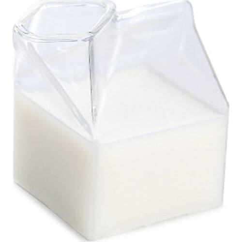 Transparent milk box Glass cup Breakfast milk Coffee Juice Cup home Desktop decoration Handmade Crafts children Gift
